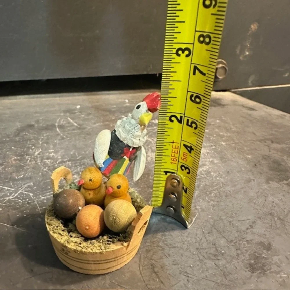 Eclectic Chicken Hen with Chicks‎ in Basket Easter Spring Figurine Decor